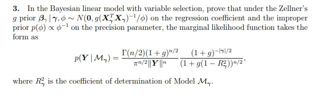 Solved 3. In the Bayesian linear model with variable | Chegg.com