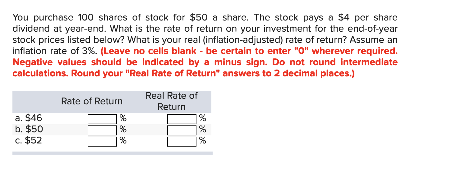 Solved You Purchase 100 Shares Of Stock For 50 A Share The Chegg