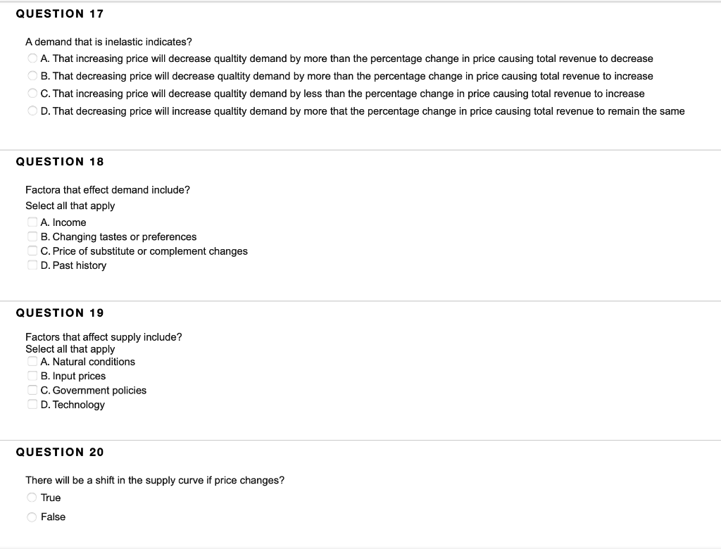 Solved A demand that is inelastic indicates? A. That | Chegg.com