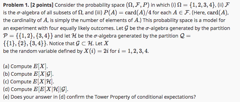 Solved Problem 1. [2 points] Consider the probability space