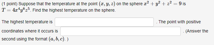 Solved (1 point) Suppose that the temperature at the point | Chegg.com