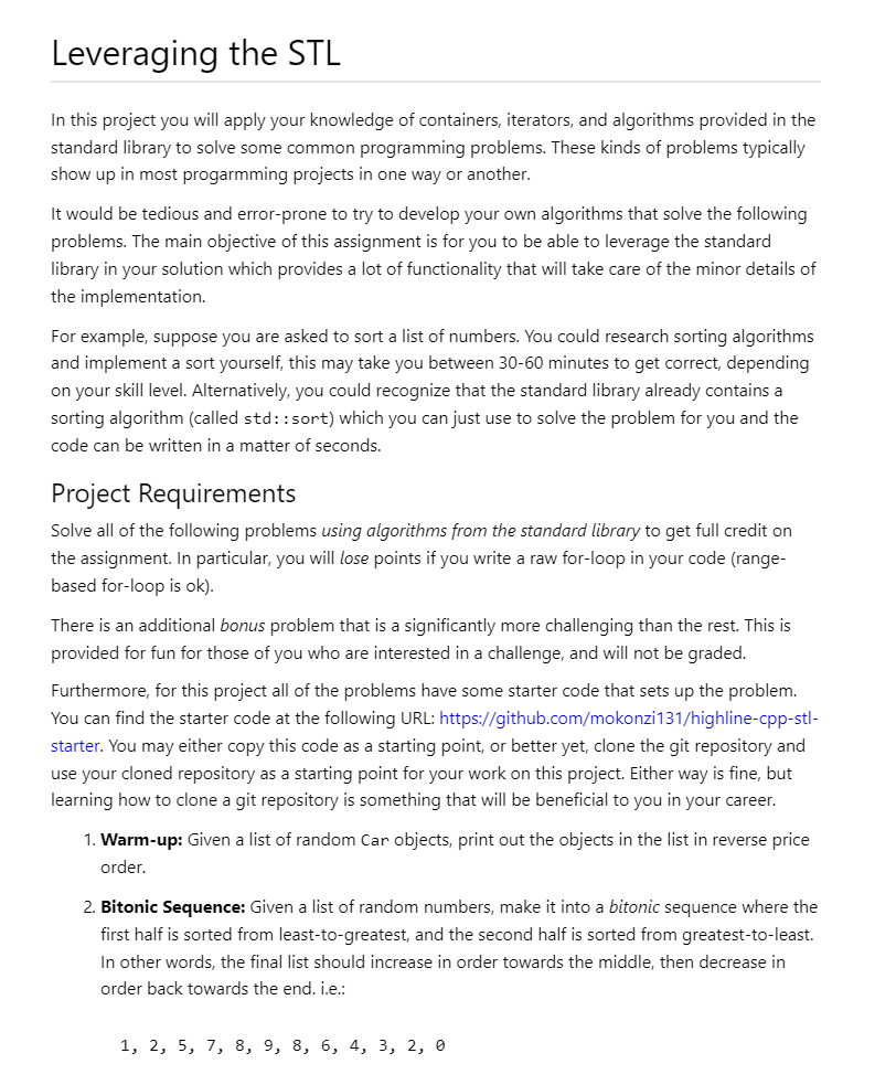 Solved Leveraging the STL In this project you will apply | Chegg.com