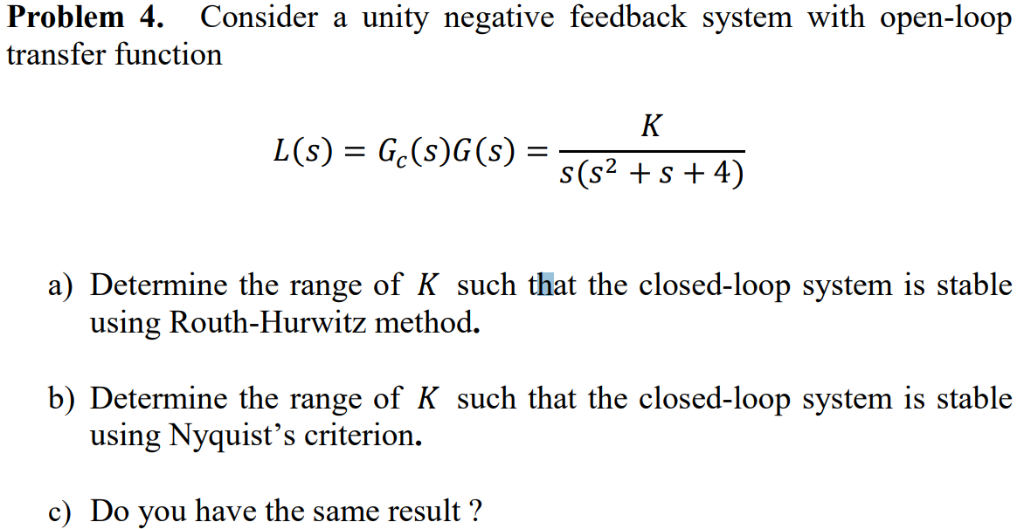 Solved Problem 4. Consider a unity negative feedback system | Chegg.com