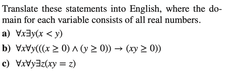 Solved Translate these statements into English, where the | Chegg.com
