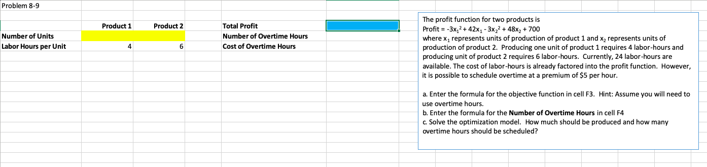 Solved Problem 8-9 The profit function for two products is | Chegg.com