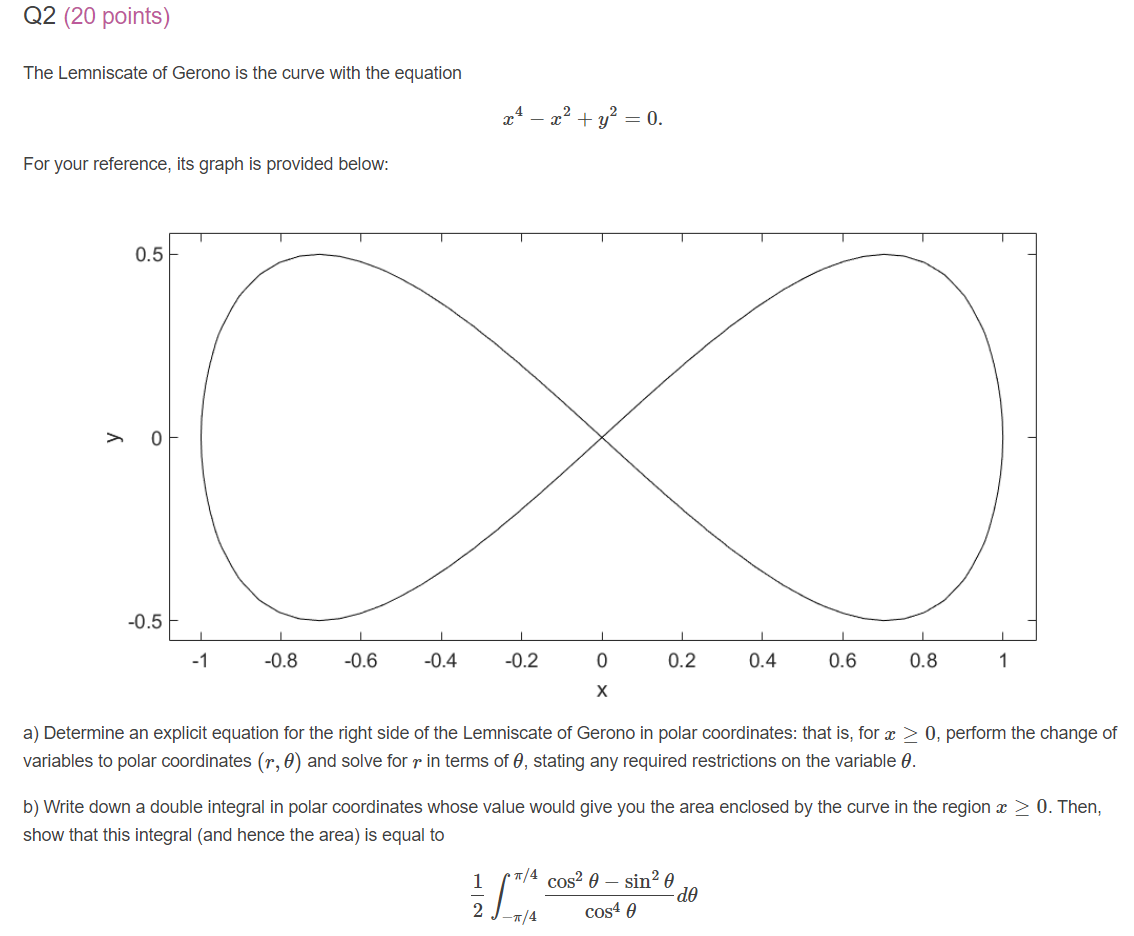 Solved Q2 (20 points) The Lemniscate of Gerono is the curve | Chegg.com