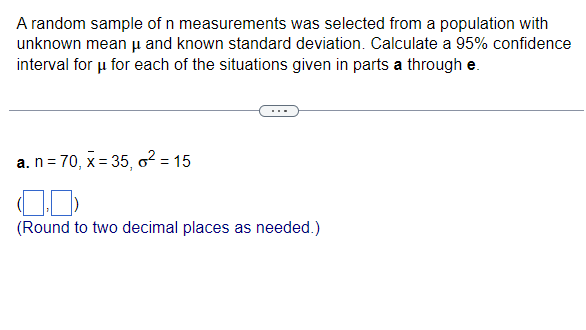Solved A random sample of n measurements was selected from a | Chegg.com