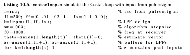 Solved Listing 10.5. costasloop.m simulate the Costas loop | Chegg.com