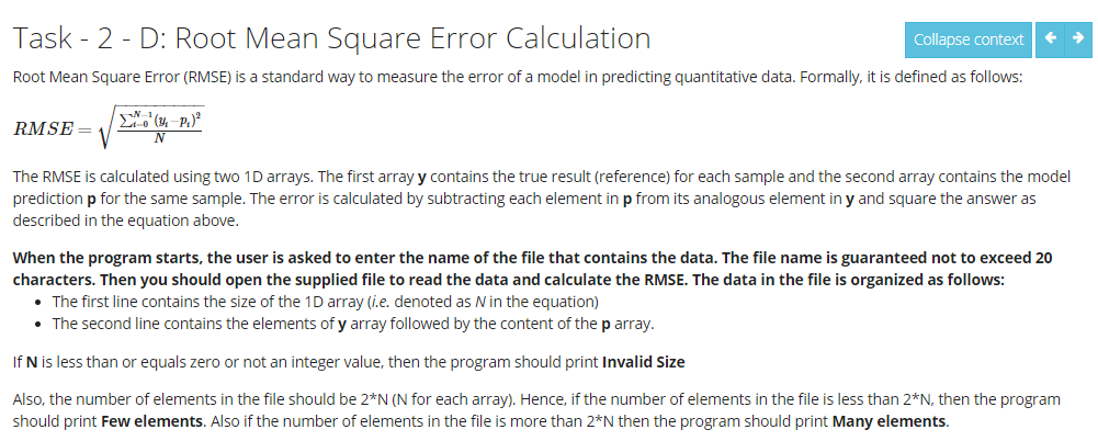 Solved Task - 2-D: Root Mean Square Error Calculation | Chegg.com