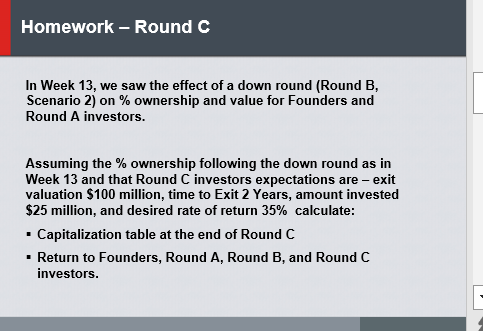 Solved In Week 13, we saw the effect of a down round (Round | Chegg.com
