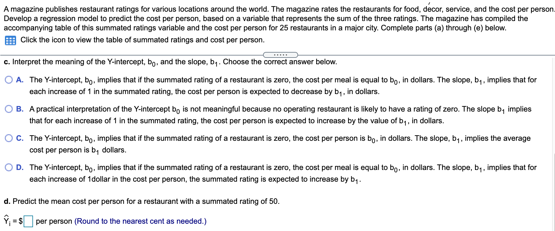 Solved A magazine publishes restaurant ratings for various