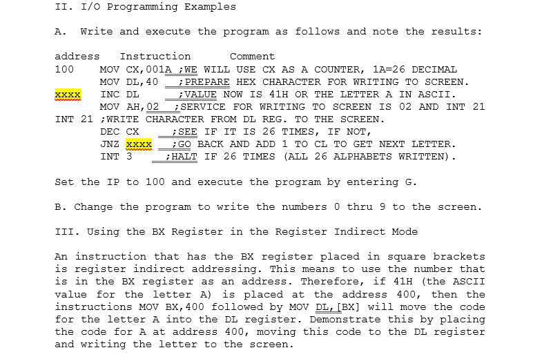 Solved II. I/O Programming Examples A. Write and execute the | Chegg.com