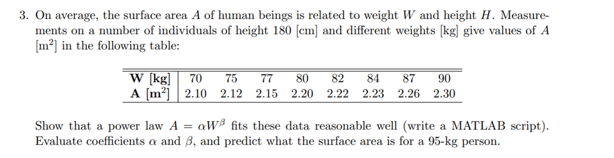 Solved On average, the surface area A of human beings is | Chegg.com