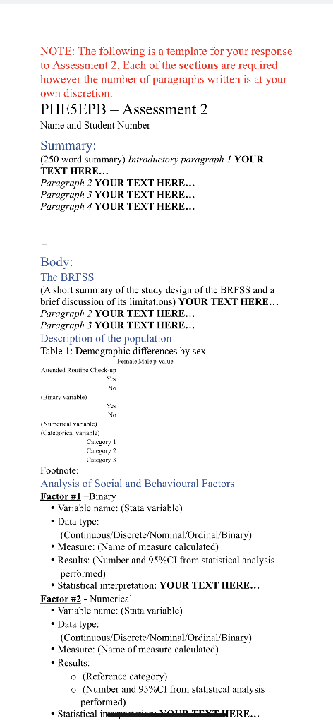 Solved NOTE: The following is a template for your response | Chegg.com