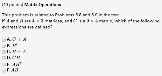 Matrix Operations 3q Rq Rp Problems Solved (10 points) Matrix Operations This problem is related | Chegg.com