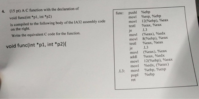 Solved (15 pt) A C function with the declaration of void | Chegg.com