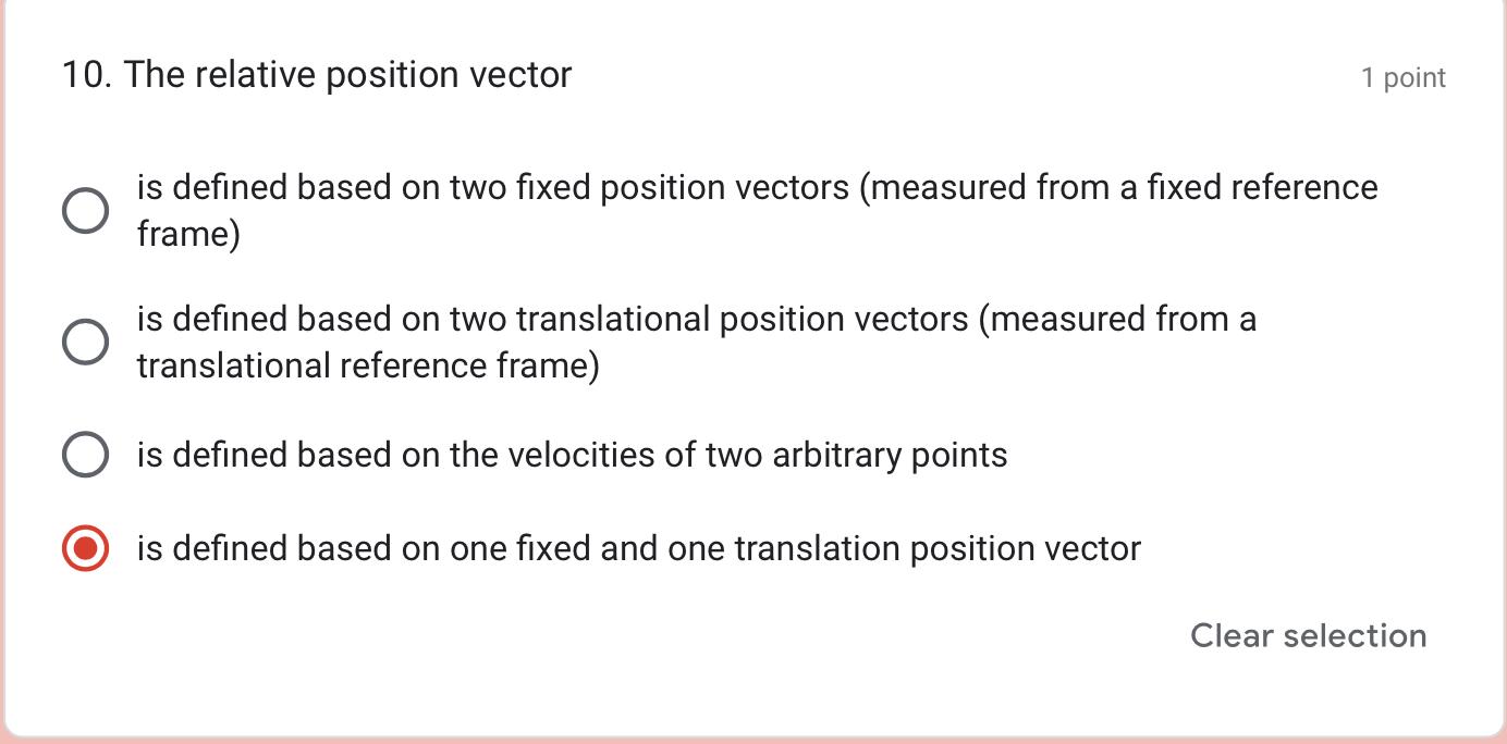 Solved 10. The relative position vector 1 point is defined