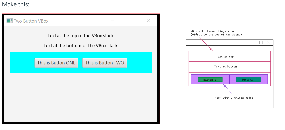 Solved Make this: Two Button VBox Text at the top of the | Chegg.com