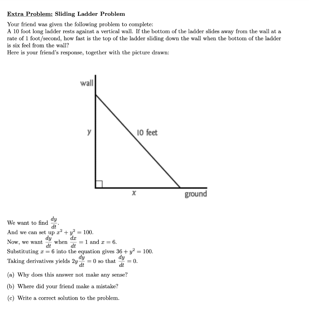 Solved Extra Problem Sliding Ladder Problem Your friend was