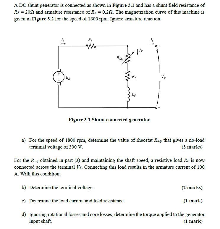 Solved A DC shunt generator is connected as shown in Figure