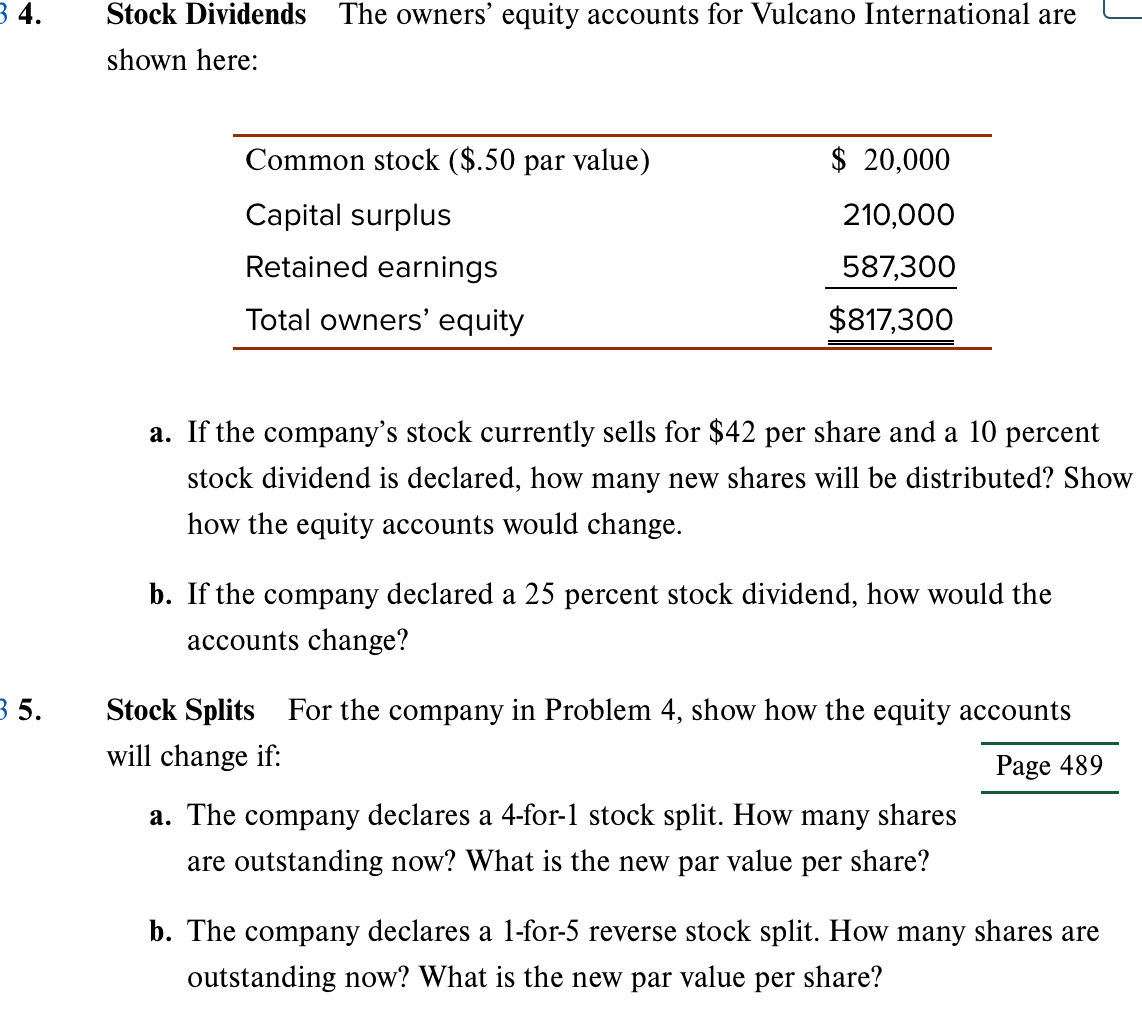 Solved Stock Dividends The owners' equity accounts for | Chegg.com