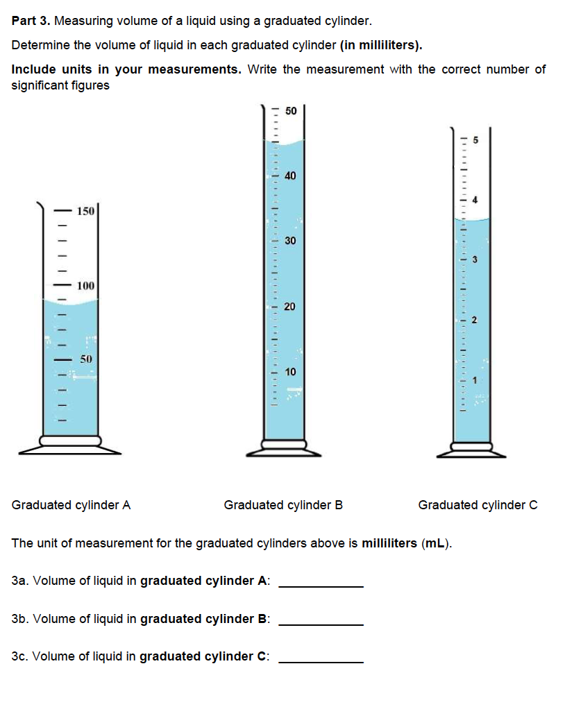 Solved Part 3. Measuring volume of a liquid using a | Chegg.com