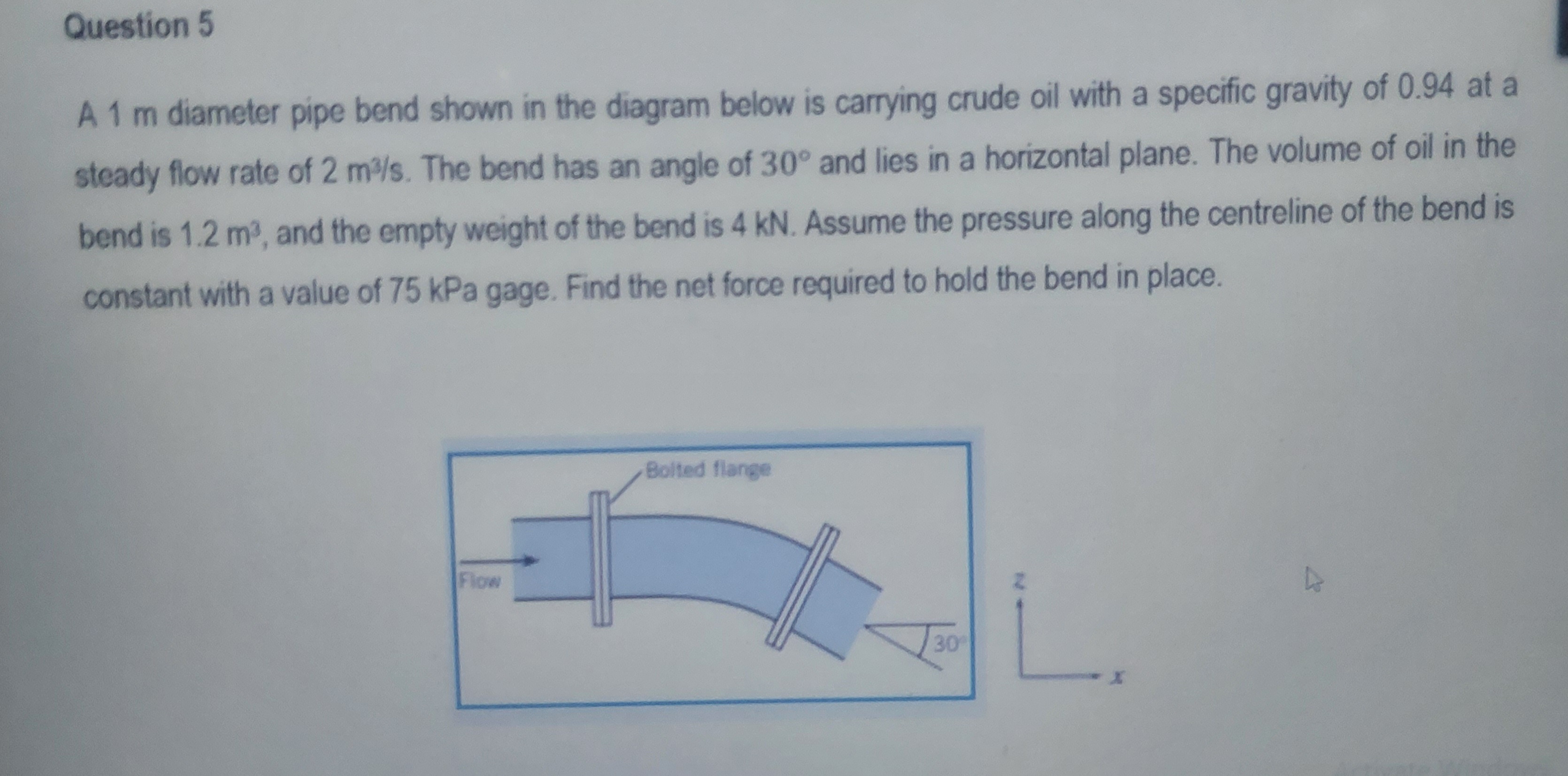 Solved A 1 m diameter pipe bend shown in the diagram below | Chegg.com