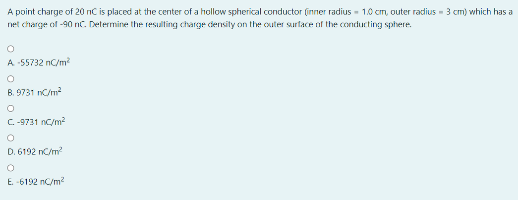 Solved A point charge of 20 nC is placed at the center of a | Chegg.com