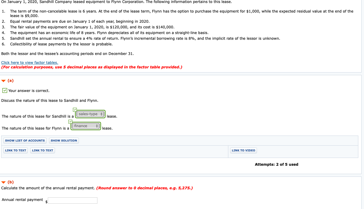 Solved On January 1, 2020, Sandhill Company leased equipment | Chegg.com