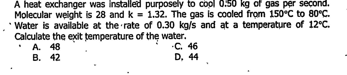 Solved A Heat Exchanger Was Installed Purposely To Cool 0.50 | Chegg.com