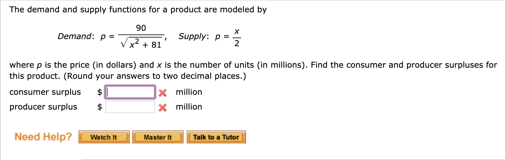 Solved The demand and supply functions for a product are | Chegg.com