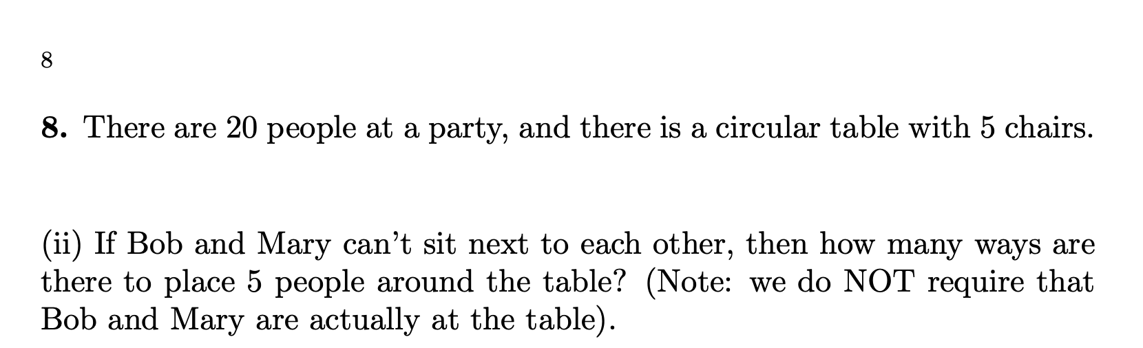 Solved 8. There are 20 people at a party, and there is a | Chegg.com