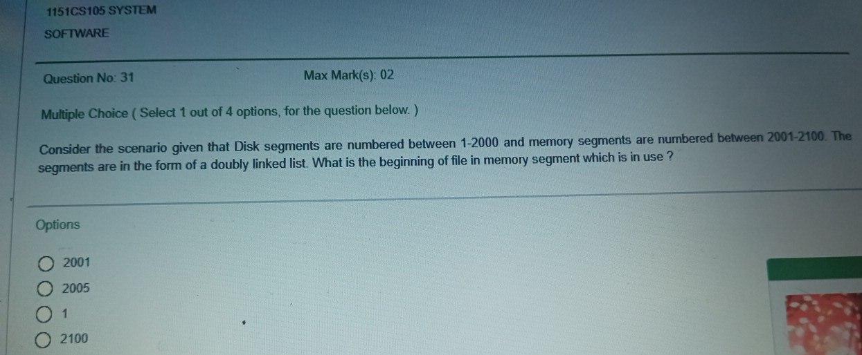 Solved 1151CS105 SYSTEM SOFTWARE Question No 31 Max