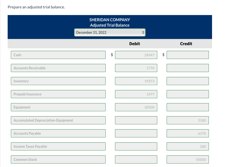 Solved Prepare an adjusted trial balance. SHERIDAN COMPANY