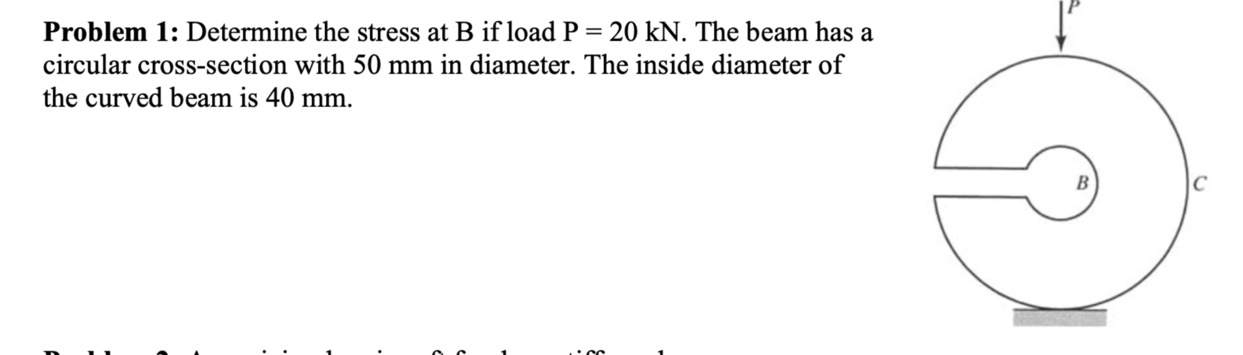 Solved Problem 1: Determine The Stress At B If Load P=20kN. | Chegg.com