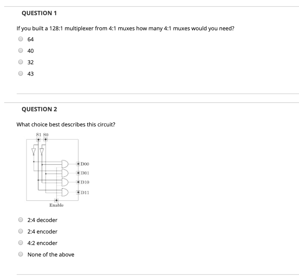 Solved QUESTION 1 If you built a 128:1 multiplexer from 4:1 | Chegg.com