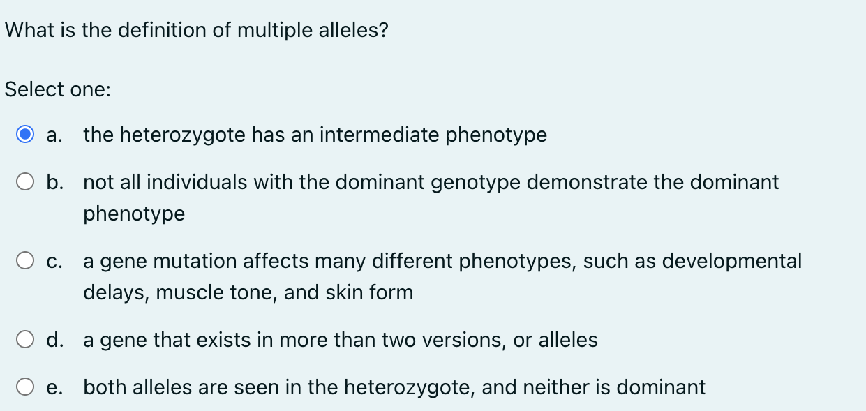 What is the definition of multiple alleles? Select | Chegg.com