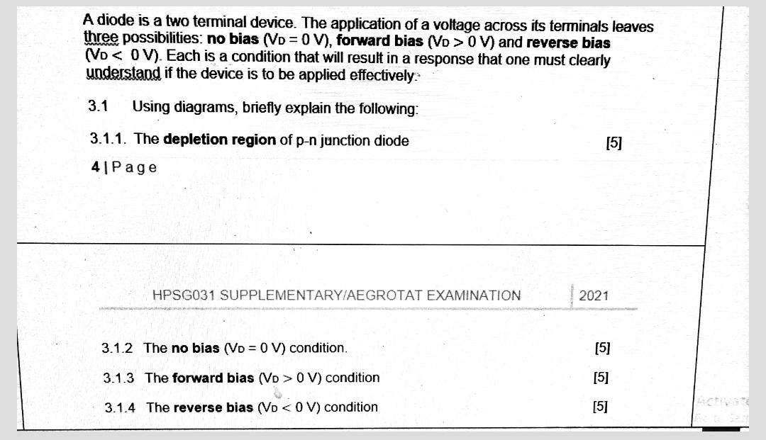 Solved A diode is a two terminal device. The application of | Chegg.com
