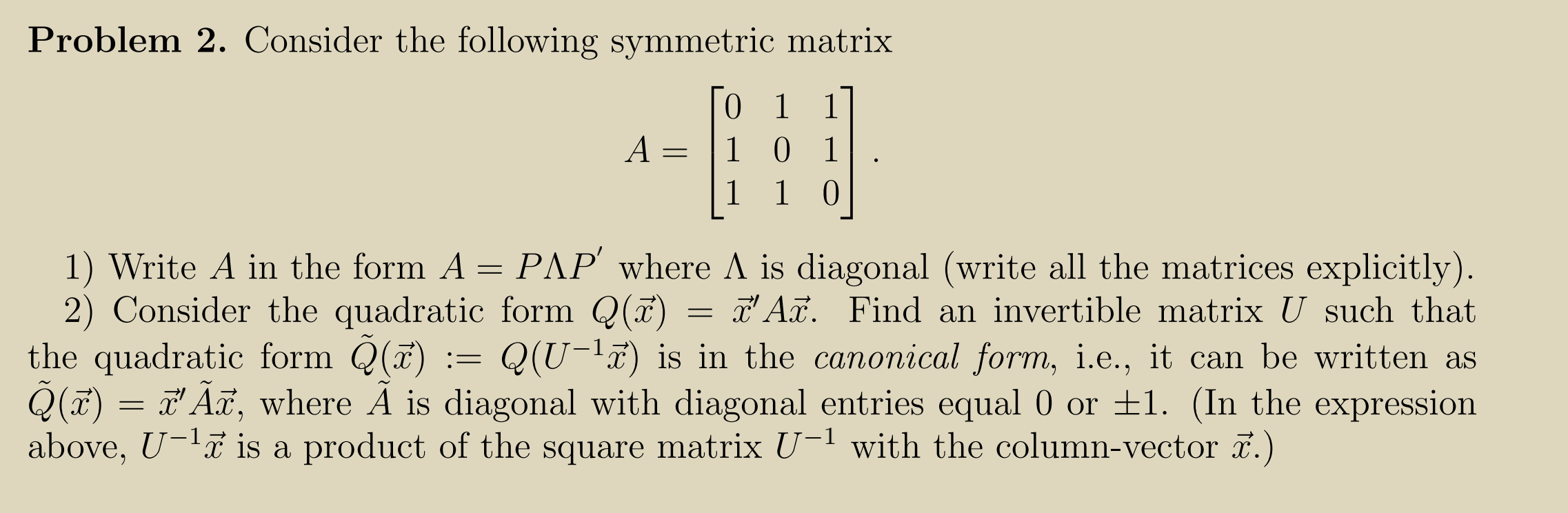 Solved Problem 2. Consider The Following Symmetric Matrix A | Chegg.com