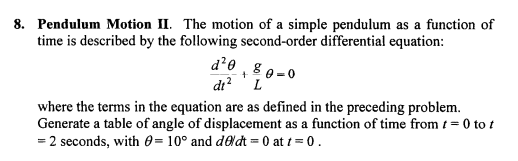 Solved Pendulum Motion II. The motion of a simple pendulum | Chegg.com