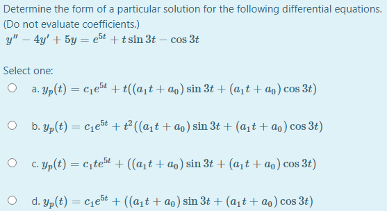 Solved Determine the form of a particular solution for the | Chegg.com