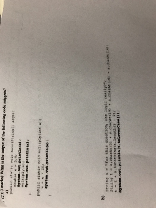 Solved What is the output of the following code snippets? | Chegg.com image.