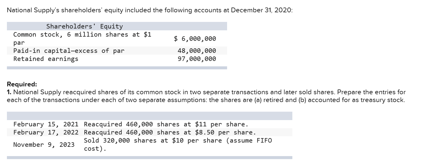 retired treasury stock