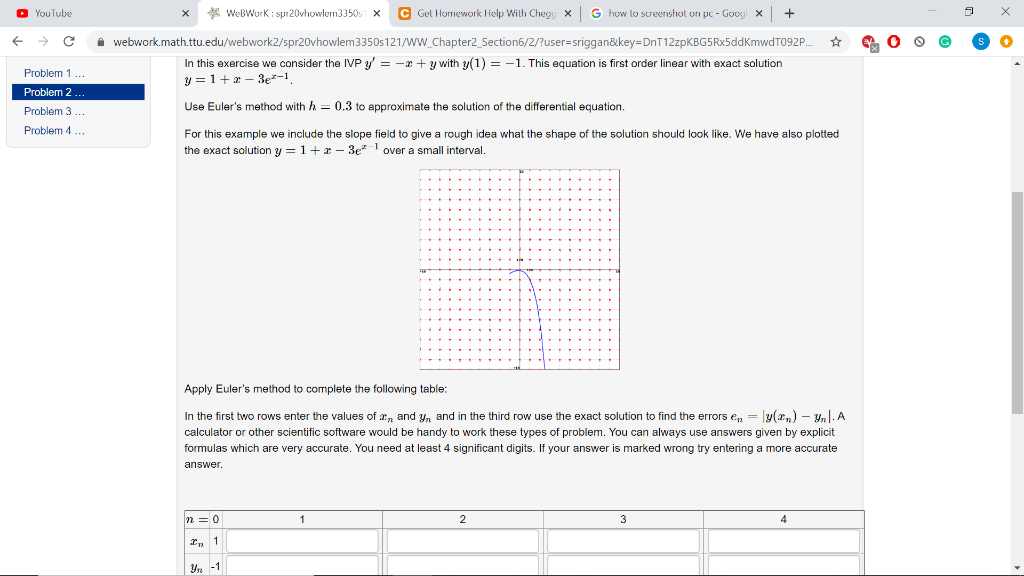 Solved Youtube X C X Webwork Sprvhowlem X C Chegg Com