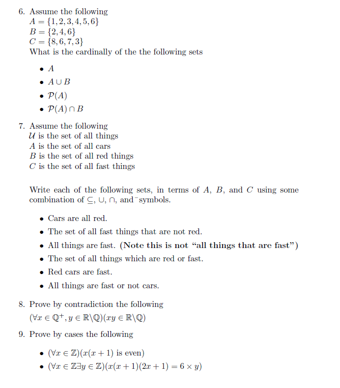 Solved 6. Assume The Following A 1,2, 3,4,5,6] B 2,4,6) C 8, | Chegg.com