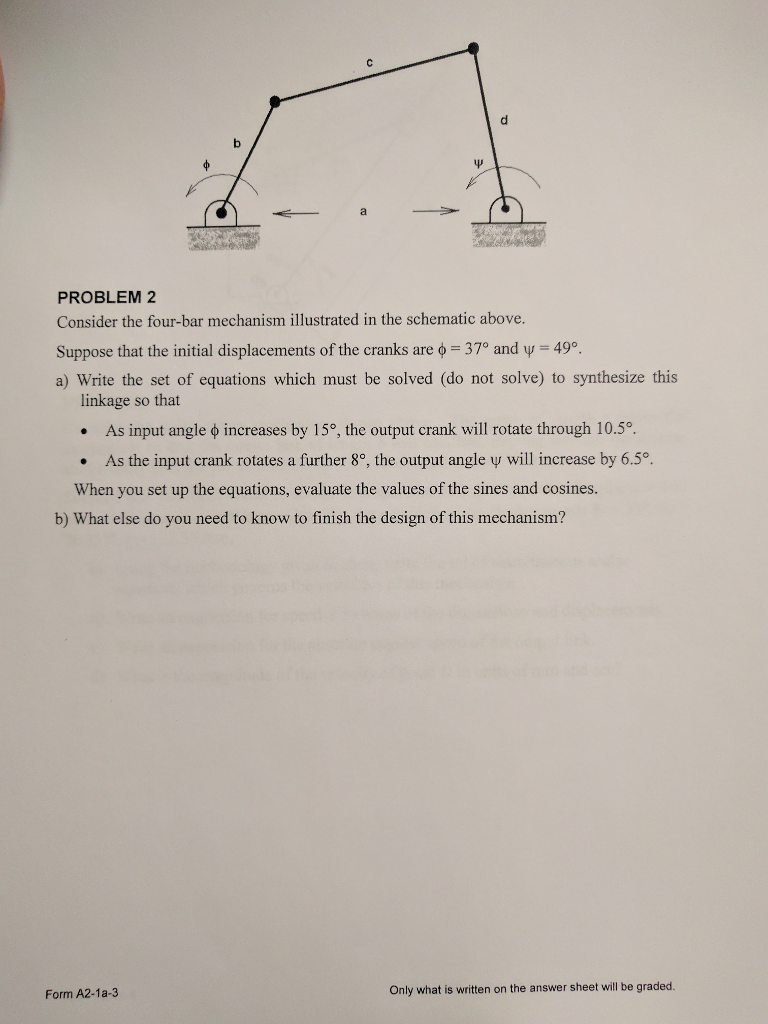 Solved PROBLEM 2 Consider the four-bar mechanism illustrated | Chegg.com