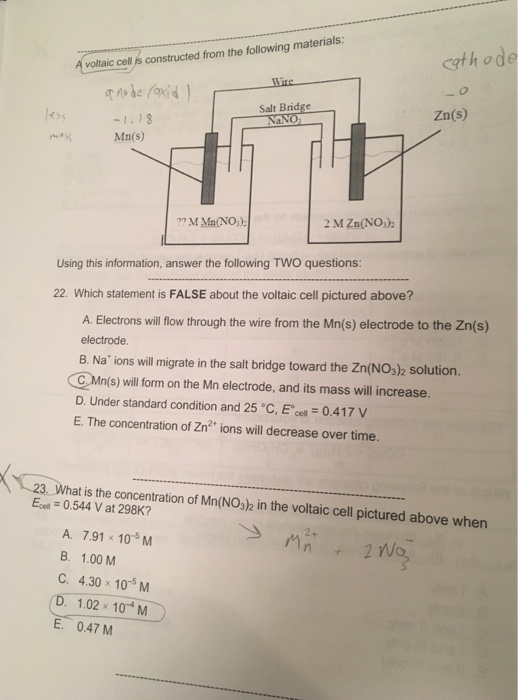 Solved Which statement is FALSE about the voltaic cell | Chegg.com
