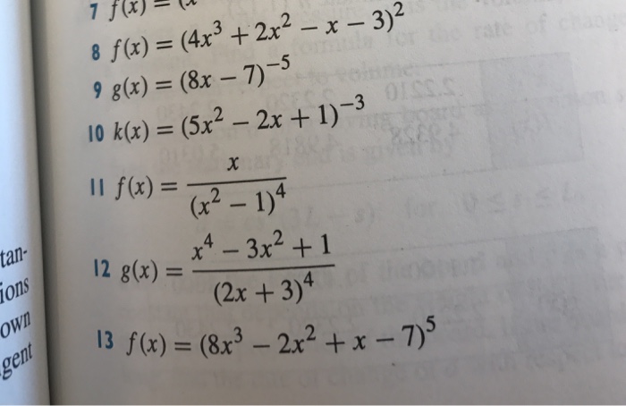 Solved F(x) = (4x^3 + 2x^2 X 3)^2 G(x) = (8x 7)^5