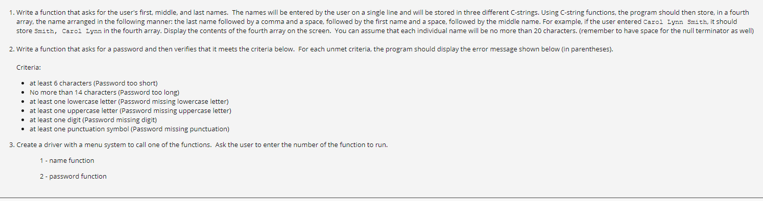 Solved 1. Write a function that asks for the user's first, | Chegg.com