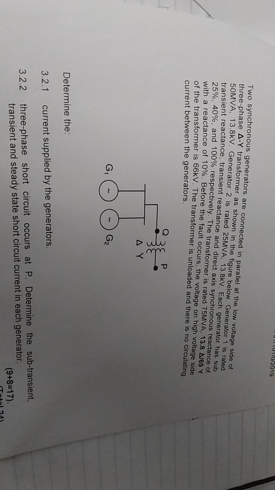 Solved 10/2019 Two synchronous generators are connected in | Chegg.com